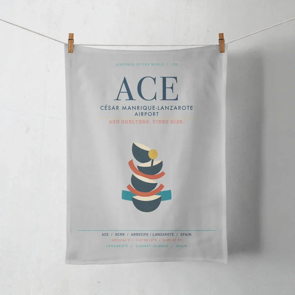 César Manrique-Lanzarote Airport (ACE) design on light gray towel
