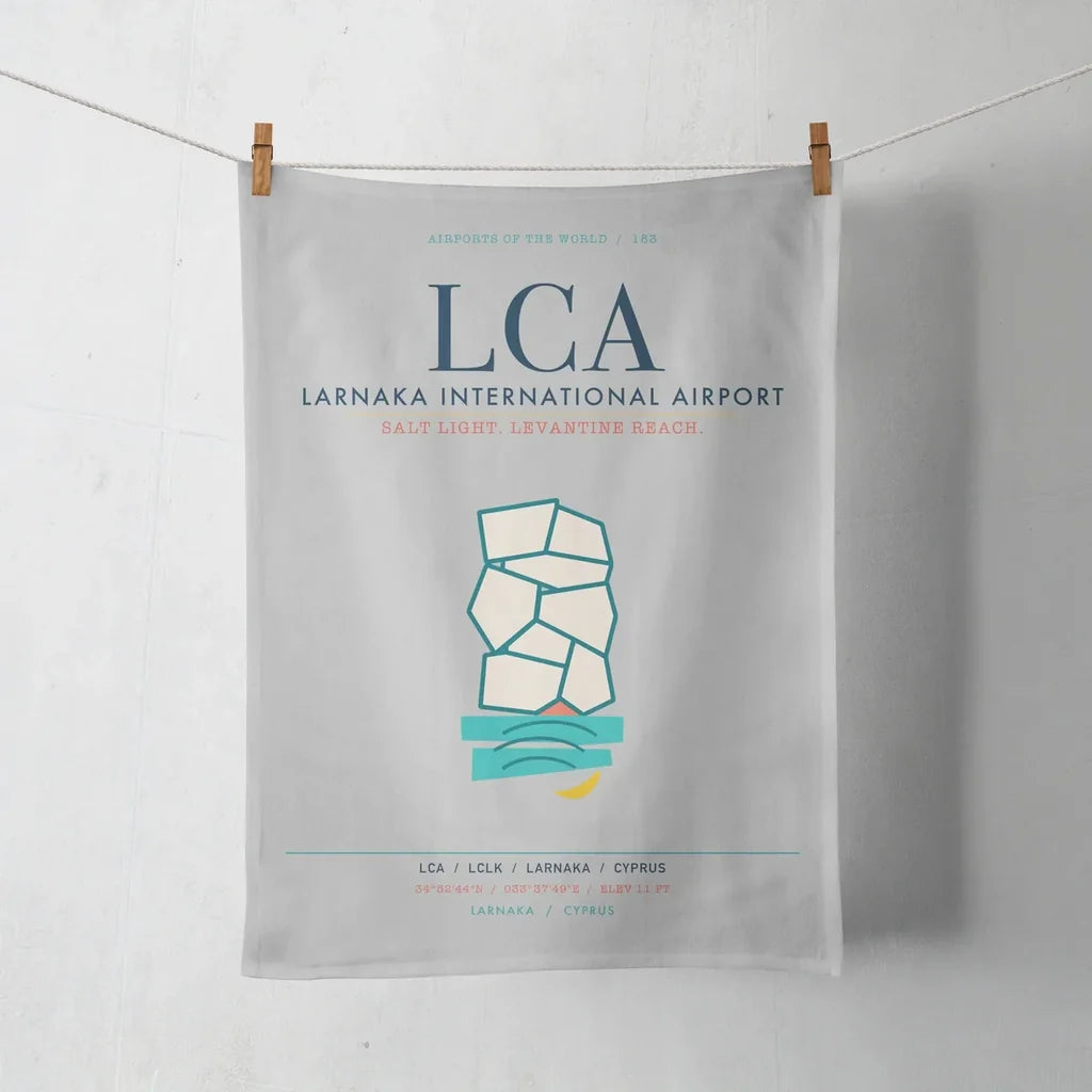 Larnaka International Airport (LCA) design on light gray towel