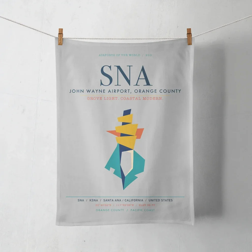 John Wayne Airport, Orange County (SNA) design on light gray towel