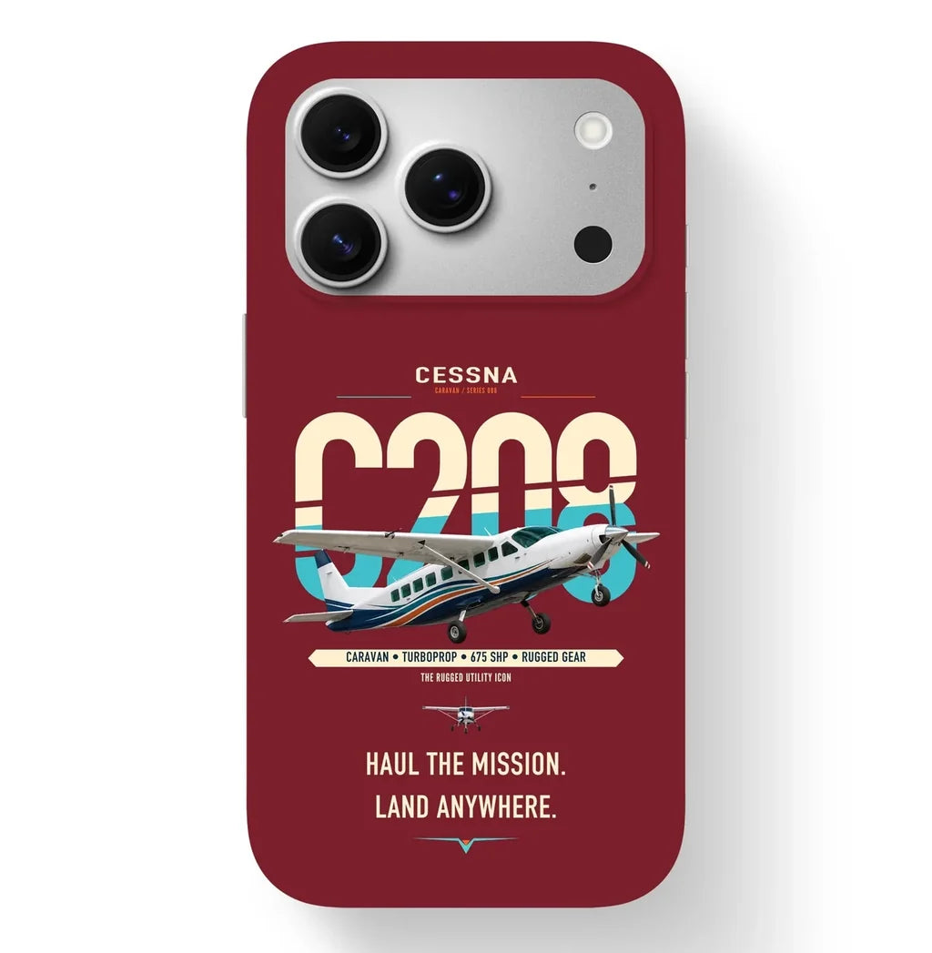 Cessna 208 Caravan design on dark red magsafe iphone case, for iPhone 17 Pro