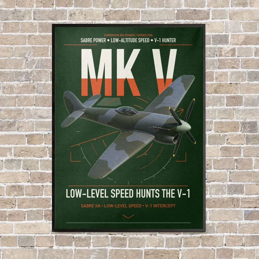 Hawker Tempest Mk V vertical canvas print - framed - dark green background