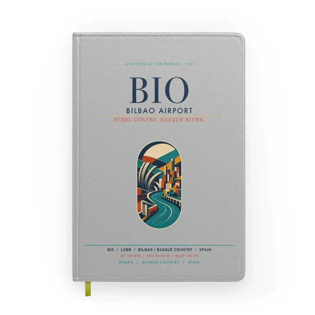 Bilbao Airport (BIO) design on light gray notebook