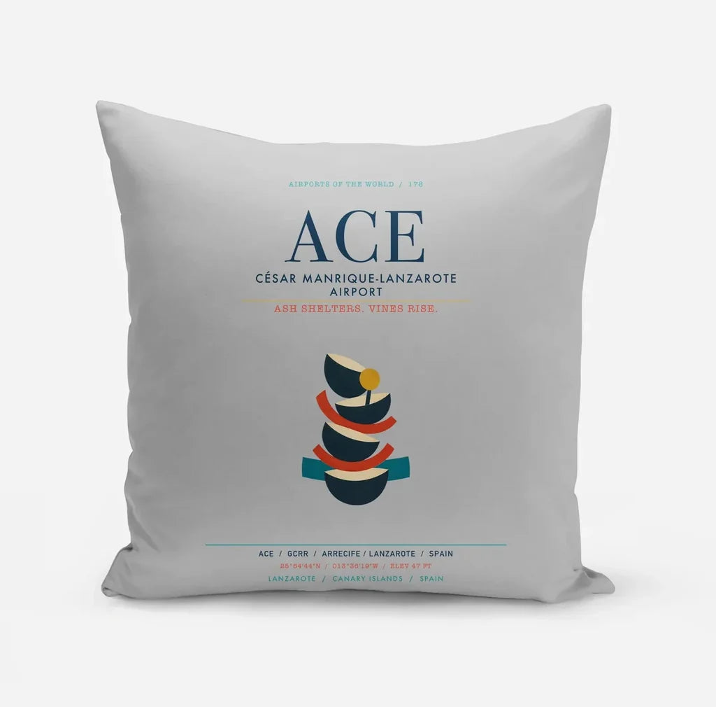 César Manrique-Lanzarote Airport (ACE) design on light gray pillow