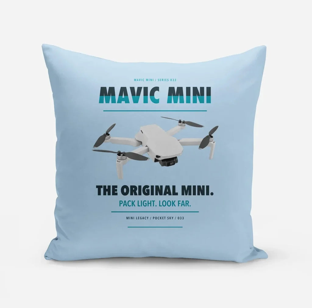 DJI Mavic Mini design on light blue pillow