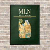 Thumbnail for Melilla Airport MLN vertical canvas print - framed - dark green background