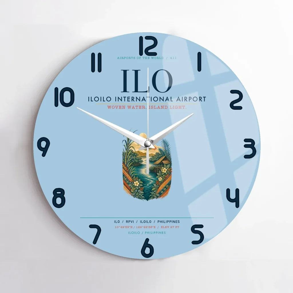 Iloilo International Airport (ILO) design on light blue no frame wall clock