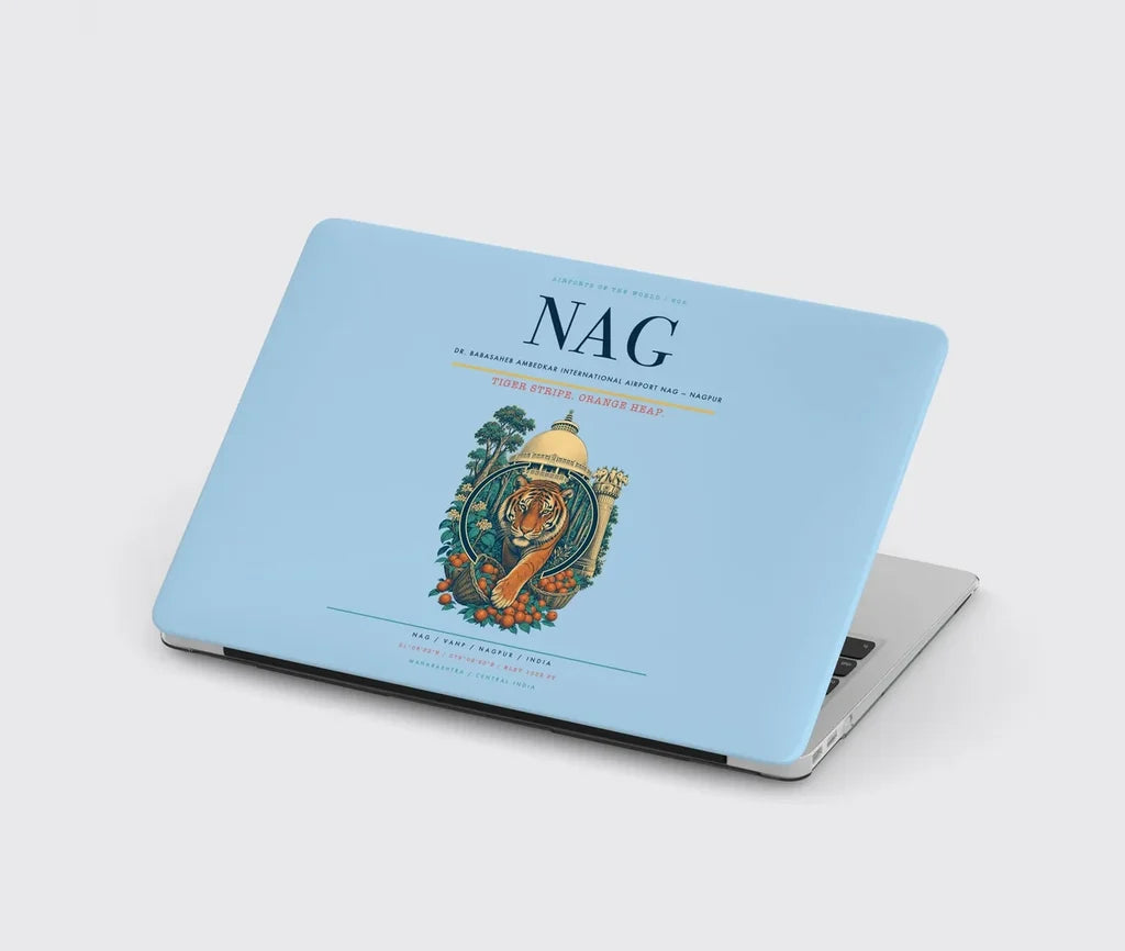 Dr. Babasaheb Ambedkar International Airport (NAG) design on light blue MacBook case