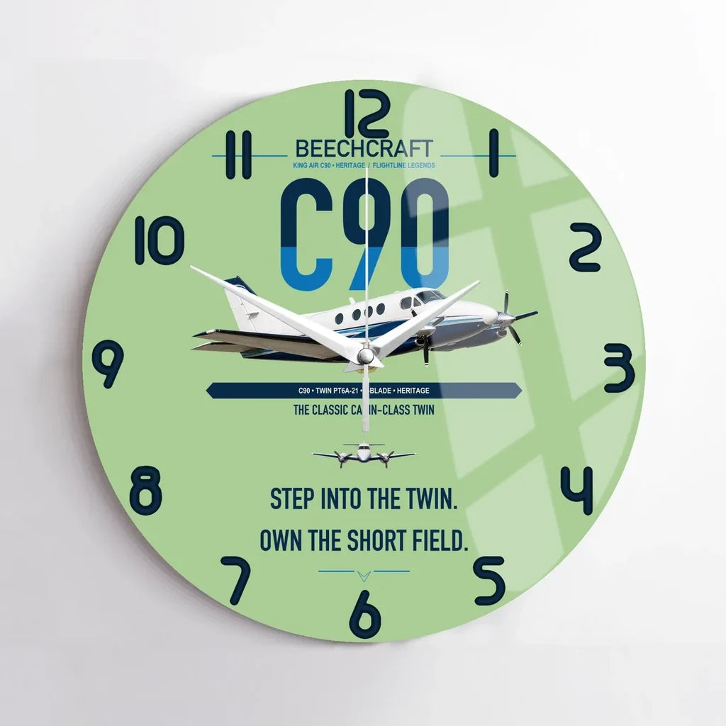 Beechcraft King Air C90 design on light green no frame wall clock