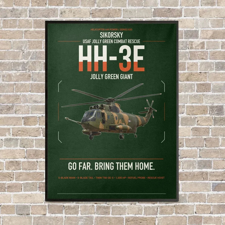 Sikorsky HH-3E Jolly Green Giant vertical canvas print - framed - dark green background