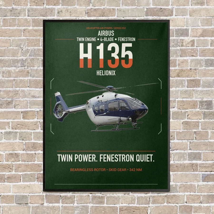 Airbus H135 vertical canvas print - framed - dark green background