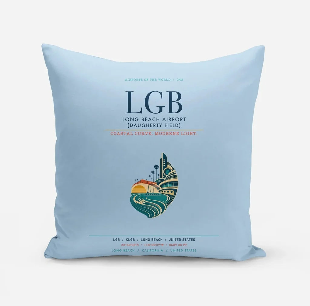 Long Beach Airport (Daugherty Field) (LGB) design on light blue pillow