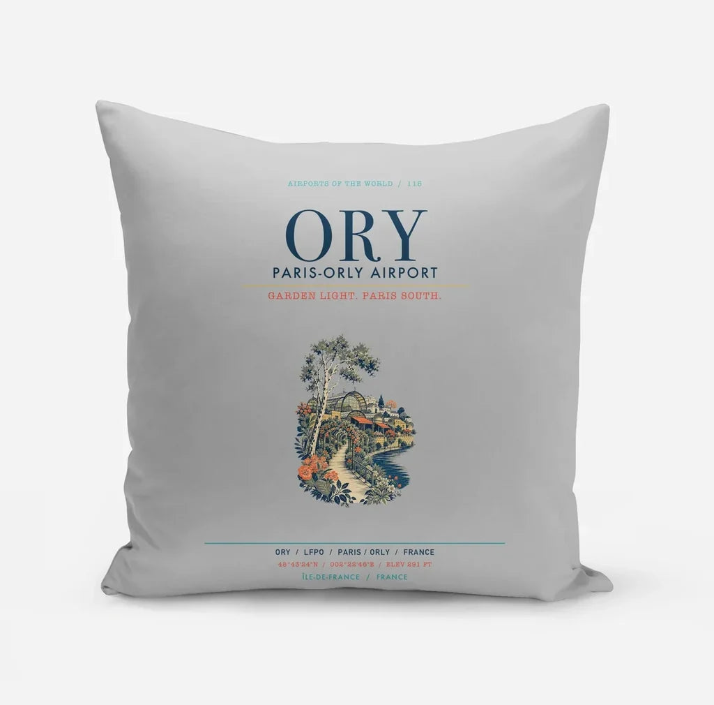 Paris-Orly Airport (ORY) design on light gray pillow