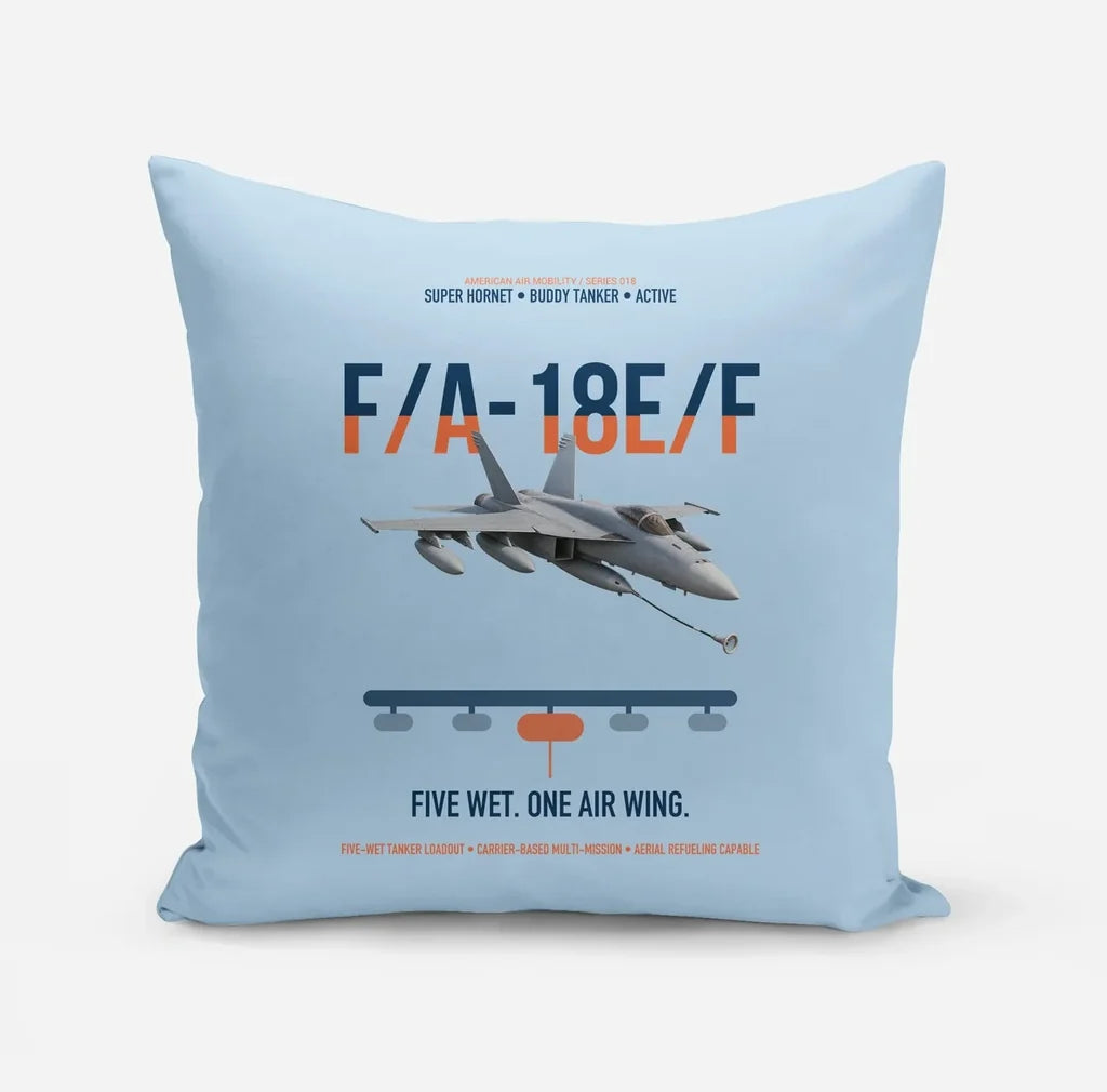 F A-18E F Buddy Tanker design on light blue pillow