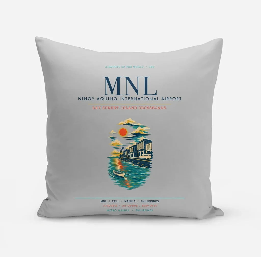Manila Ninoy Aquino International Airport (MNL) design on light gray pillow