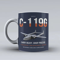 Thumbnail for C-119G Flying Boxcar design on dark blue ceramic mug, double-side print