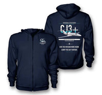 Thumbnail for Cessna Citation CJ3+ design on navy blue premium zipped hoodie, double-side print