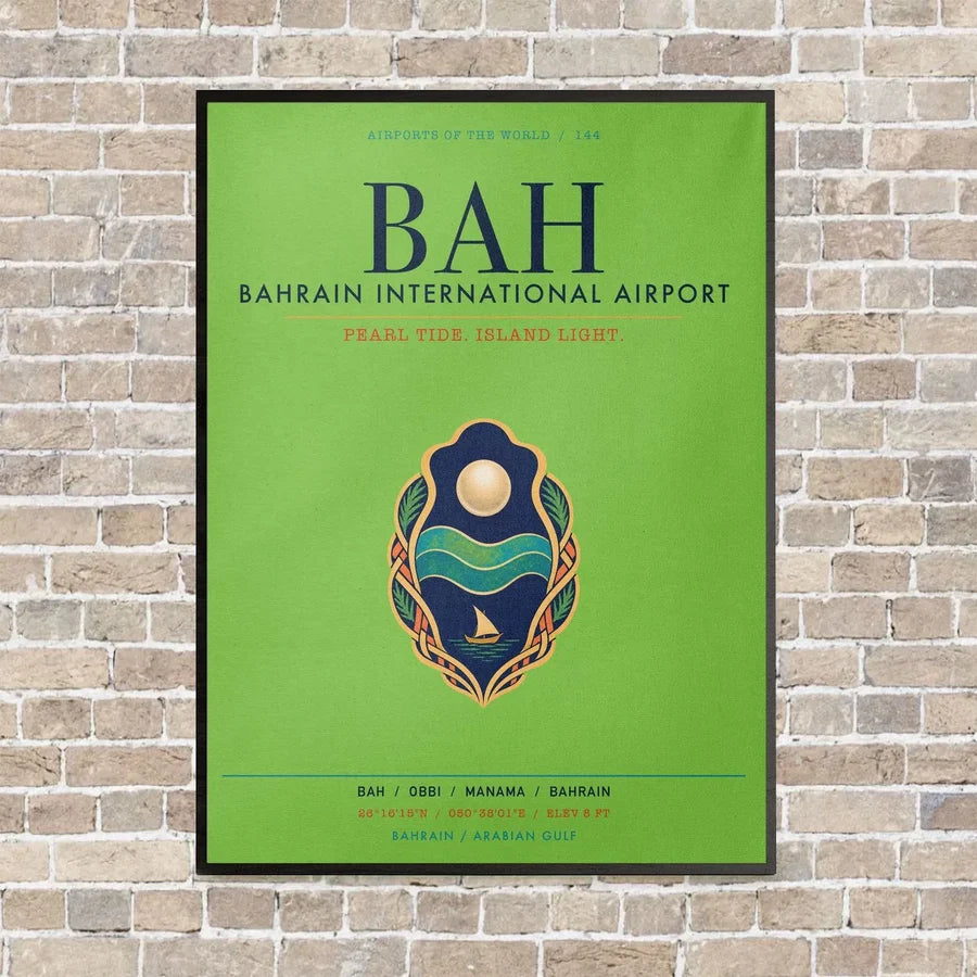 Bahrain International Airport BAH vertical canvas print - framed - light green background