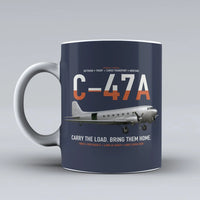 Thumbnail for C-47A Skytrain design on dark blue ceramic mug, double-side print