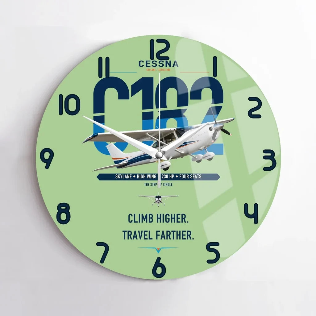Cessna 182 Skylane design on light green no frame wall clock