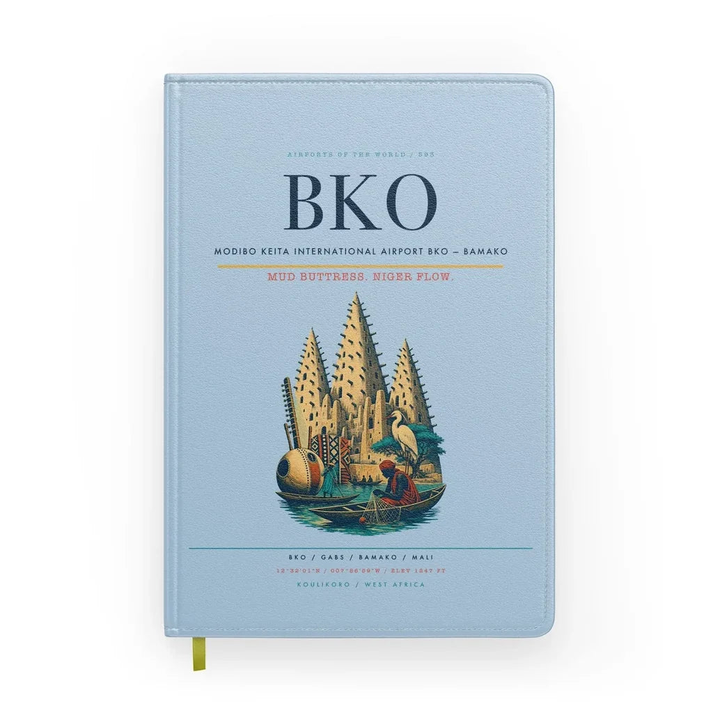 Modibo Keita International Airport (BKO) design on light blue notebook