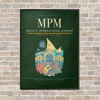 Thumbnail for Maputo International Airport MPM vertical canvas print - framed - dark green background