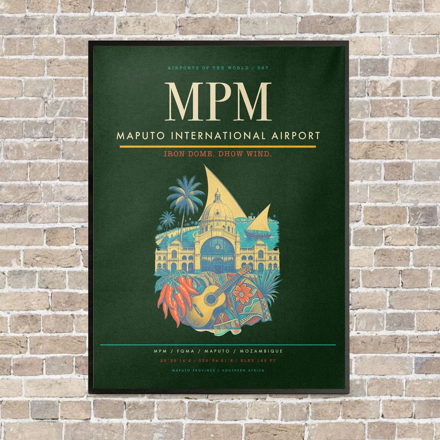 Maputo International Airport MPM vertical canvas print - framed - dark green background