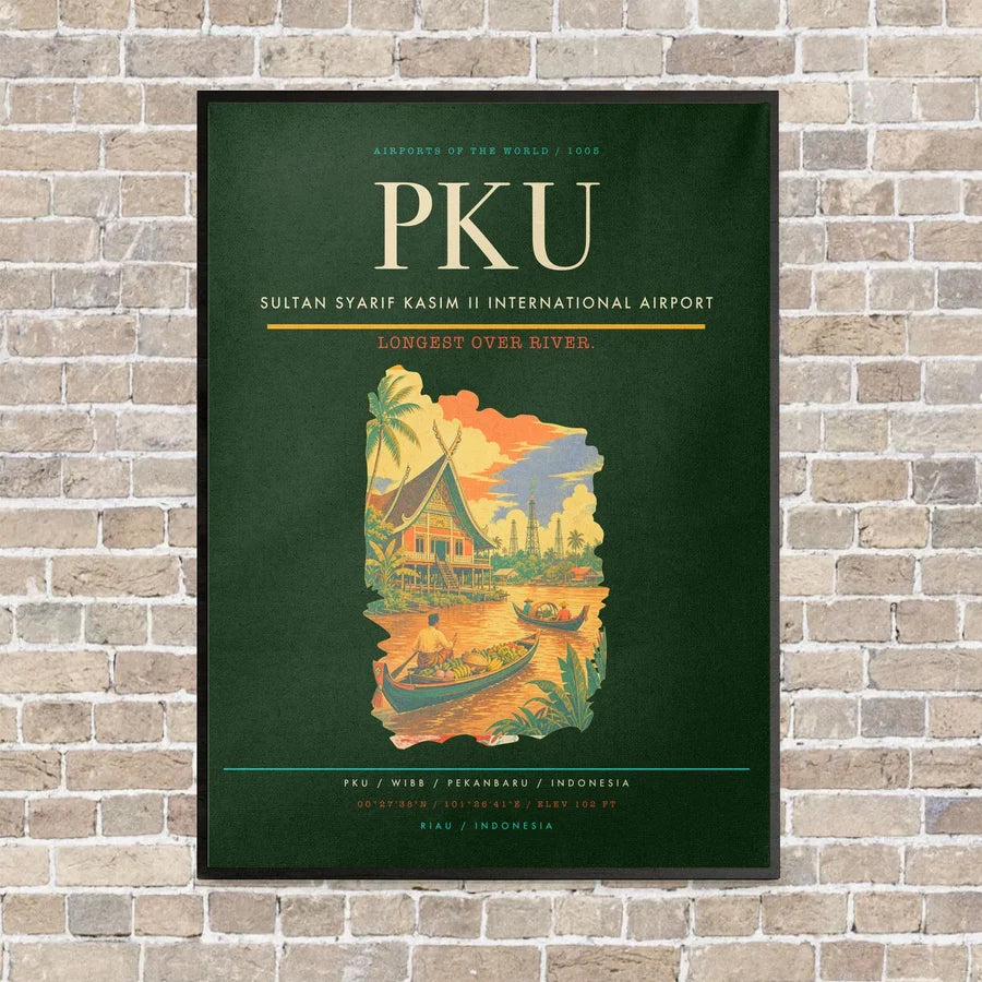 Sultan Syarif Kasim II International Airport PKU vertical canvas print - framed - dark green background