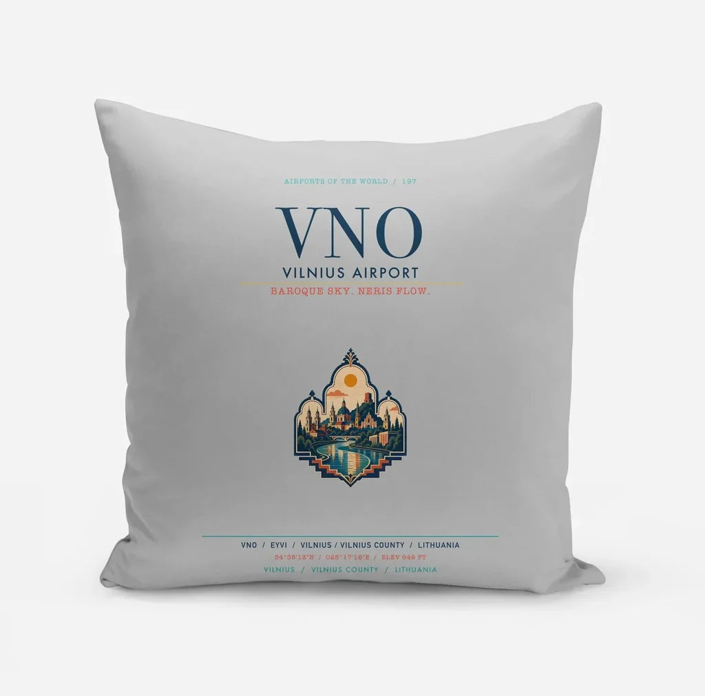 Vilnius Airport (VNO) design on light gray pillow