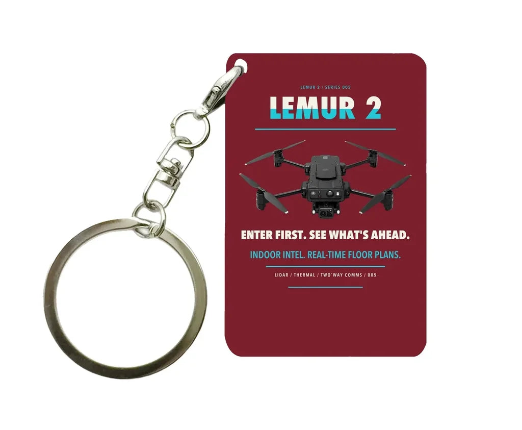 BRINC LEMUR 2 Key Chain design on dark red key chain