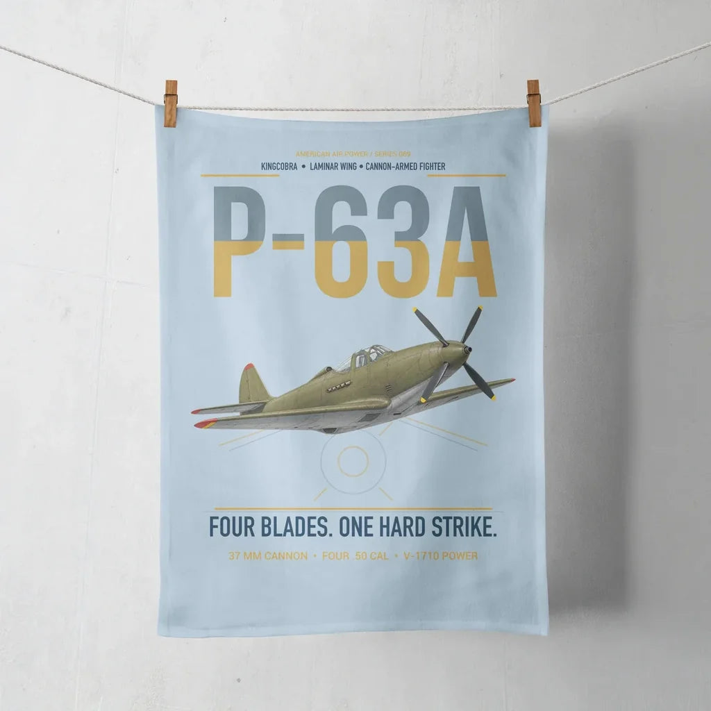 P-63A Kingcobra design on light blue towel