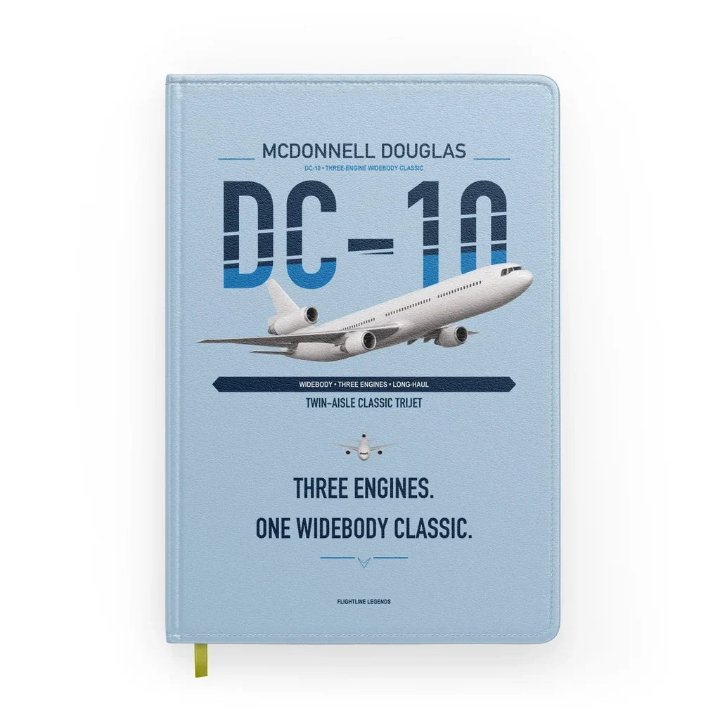 McDonnell Douglas DC-10 design on light blue notebook