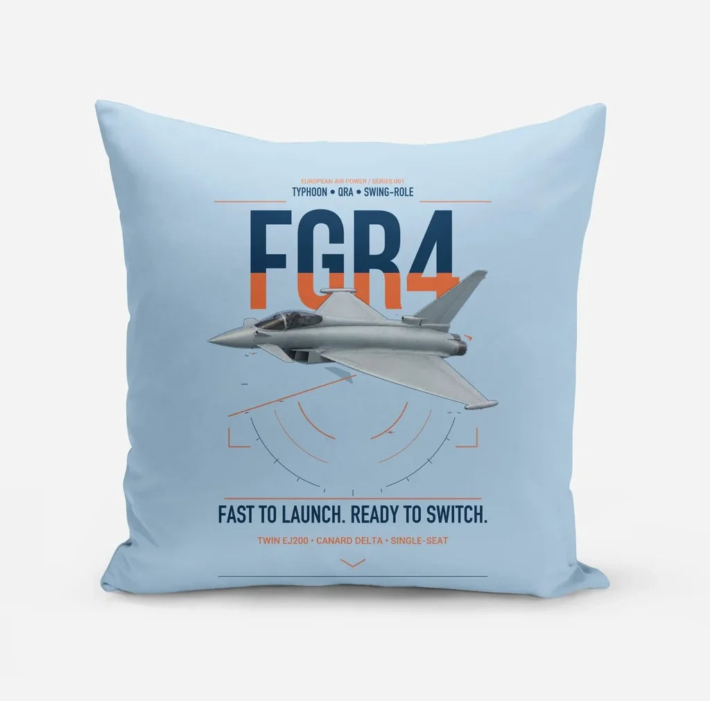 Eurofighter Typhoon FGR4 design on light blue pillow