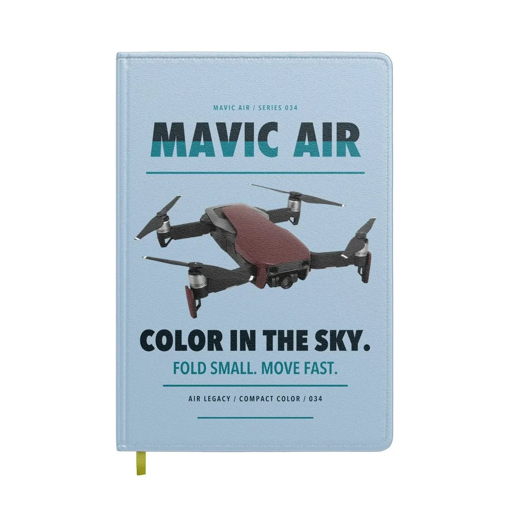 DJI Mavic Air design on light blue notebook