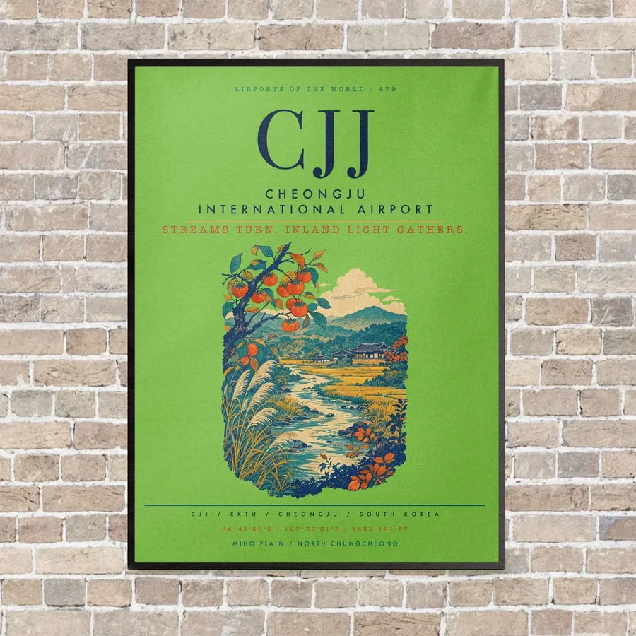 Cheongju International Airport CJJ vertical canvas print - framed - light green background