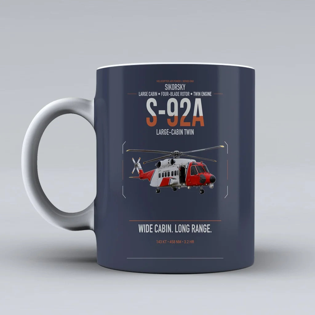 Sikorsky S-92A design on dark blue ceramic mug, double-side print