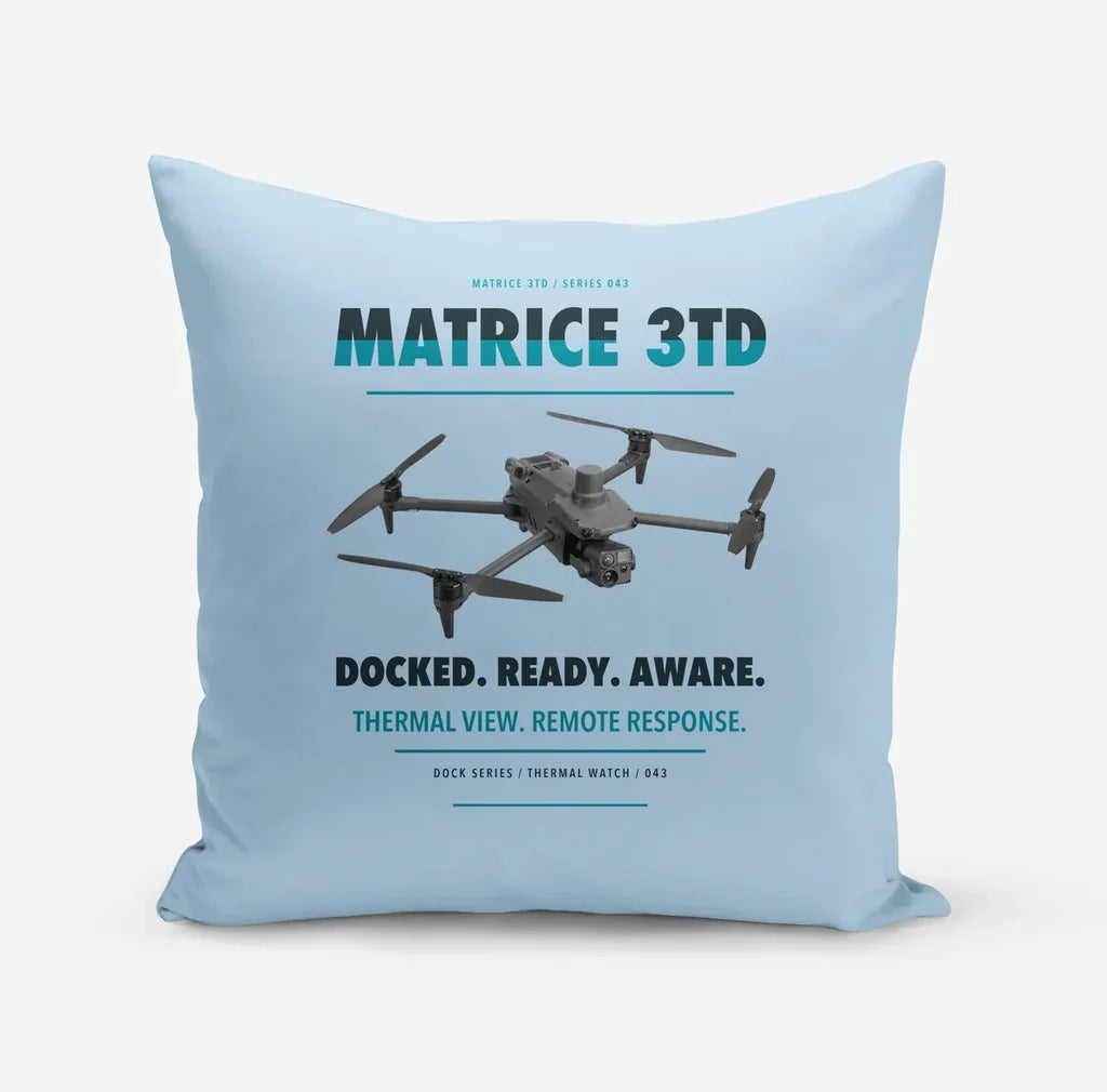 DJI Matrice 3TD design on light blue pillow