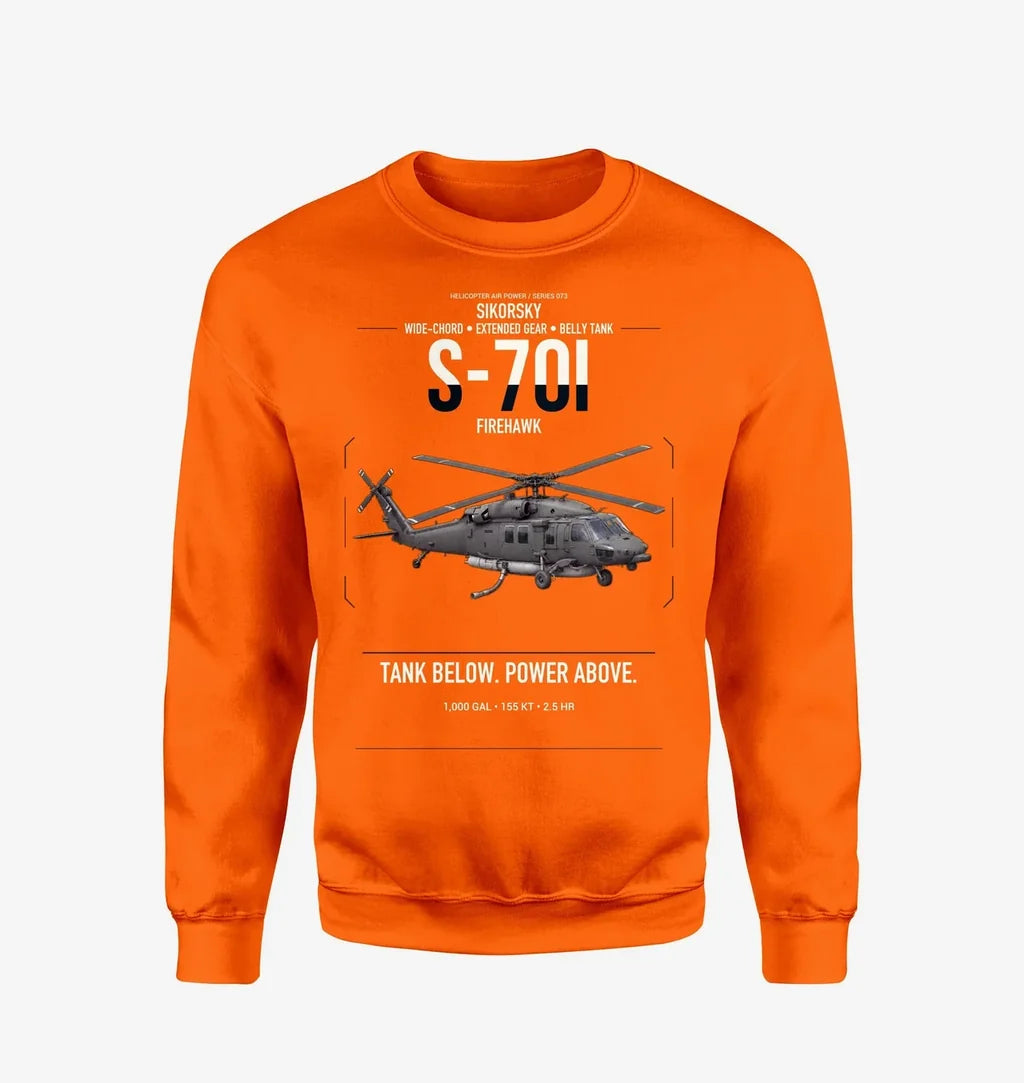 Sikorsky S-70i FIREHAWK design on orange sweatshirt