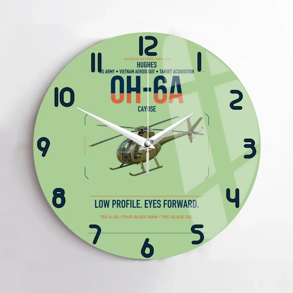 Hughes OH-6A Cayuse design on light green no frame wall clock