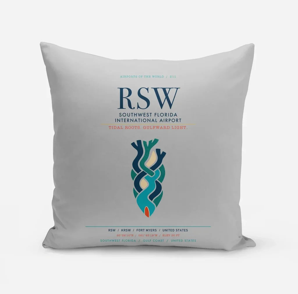Southwest Florida International Airport (RSW) design on light gray pillow