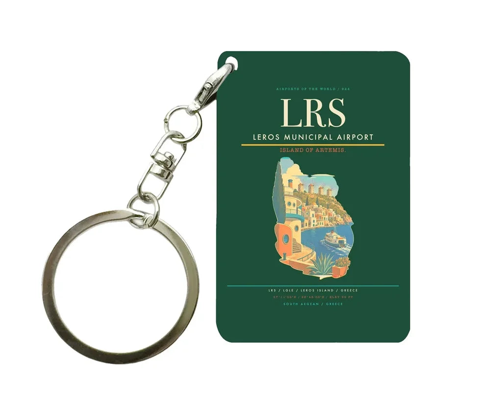 Leros Municipal Airport (LRS) design on dark green key chain