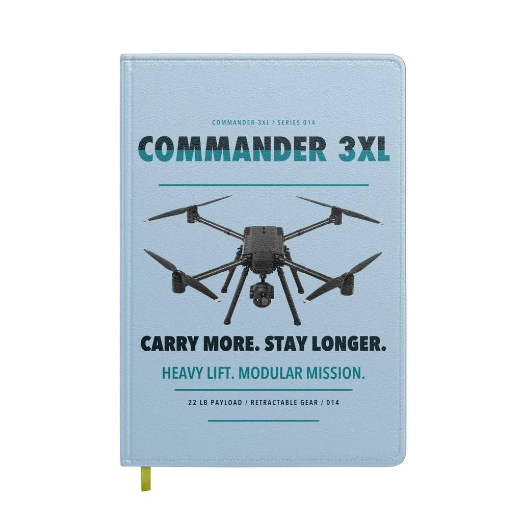 Draganfly Commander 3XL design on light blue notebook