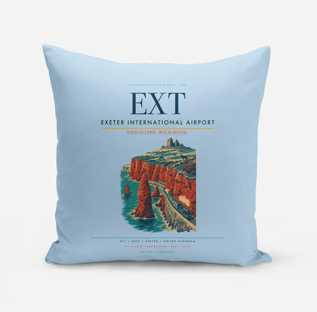 Exeter International Airport (EXT) design on light blue pillow
