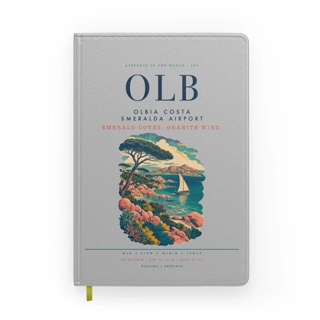 Olbia Costa Smeralda Airport (OLB) design on light gray notebook