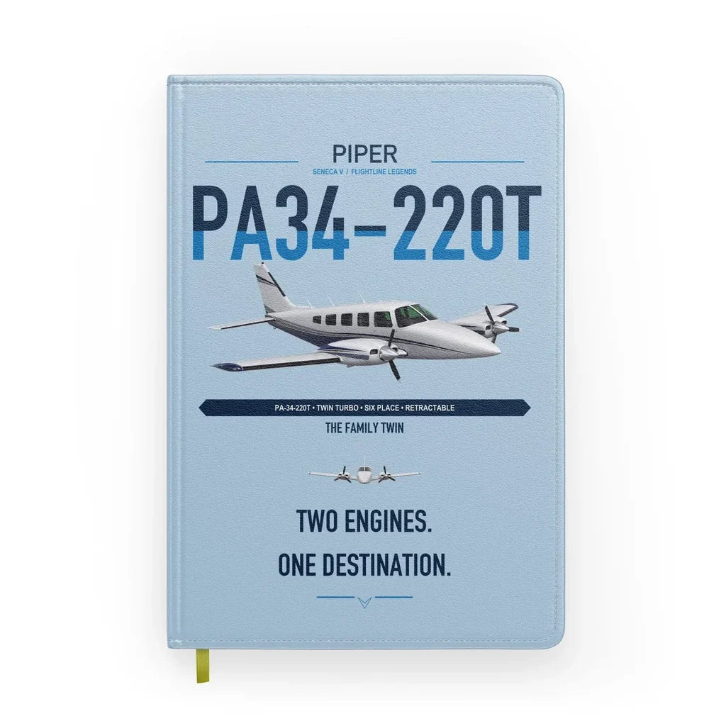 Piper PA-34-220T Seneca V design on light blue notebook
