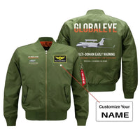Thumbnail for Saab GlobalEye design on green+name bomber jacket, double-side print