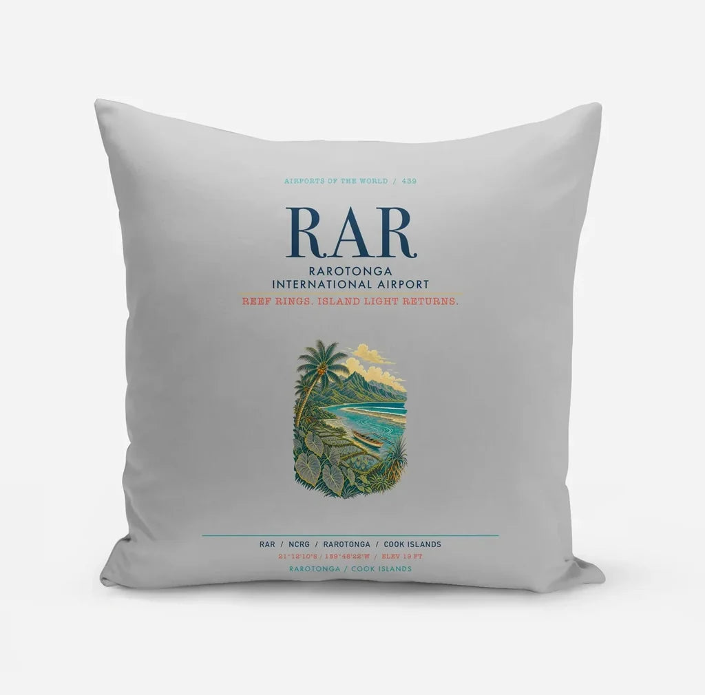 Rarotonga International Airport (RAR) design on light gray pillow