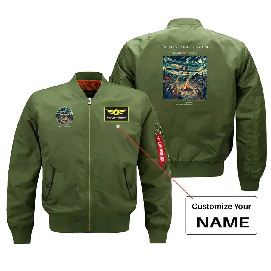 VINTAGE G4327 - The First Night Landing - Bomber Jacket design on green+name