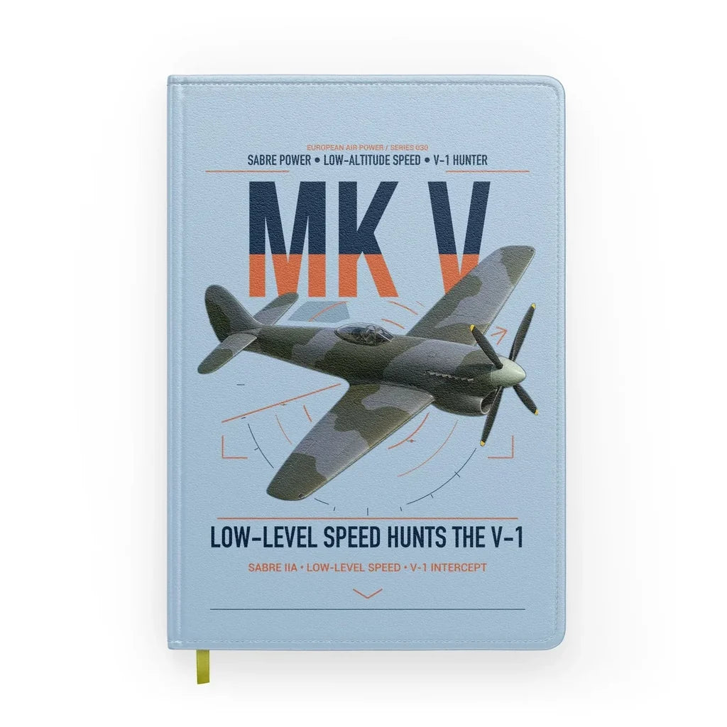 Hawker Tempest Mk V design on light blue notebook