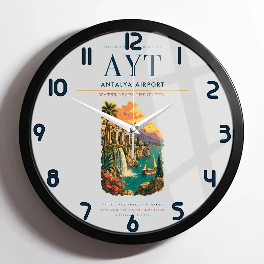 Antalya Airport AYT Wall-Clock Framed - Light Gray
