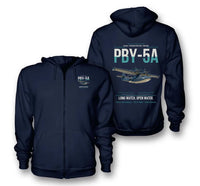 Thumbnail for PBY-5A Catalina design on navy blue premium zipped hoodie, double-side print